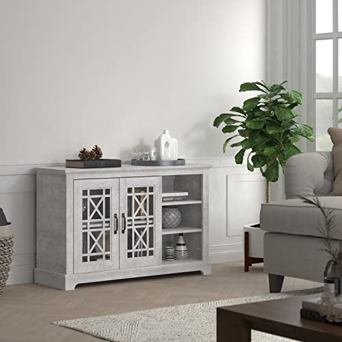 Galano Isadora 2 Door Sideboard with Shelves, Farmhouse Buffet Cabinet, Rustic Storage Cabinet, Coffee Bar for Dining Room, Kitchen, Hallway and Living Room, Dusty Grey Oak