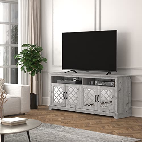 Galano Millicent 4 Door TV Cabinet - Home Entertainment Center - Storage Wooden Cabinet - Living Room Furniture - Console with 4 Doors - Easy Assembly - Mexican Grey