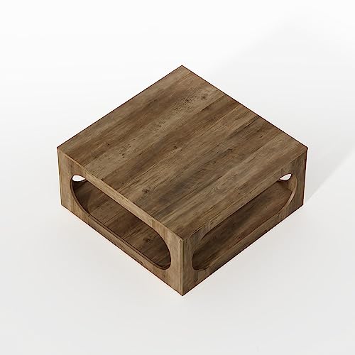 Galano Doyle Coffee Table for Living Room, Modern 2-Tier Rectangular Wooden Centre Cocktail Table with Open Shelf Storage and Oval-Shaped Frame, Knotty Oak