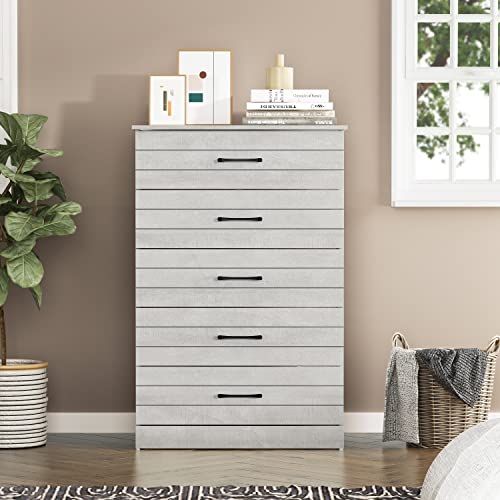 Galano Elis 5 Drawer Dresser - Dressers & Chest of Drawers - Dresser for Bedroom - Bedroom Furniture - Wood Dresser - Clothes Drawer Organizer - Ultra Fast Assembly - Dusty Grey Oak