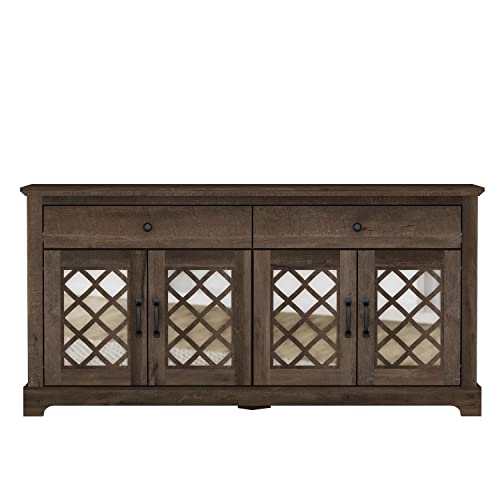 Galano Millicent Wide Sideboard TV with Drawer - Storage Cabinet with Doors and Shelves - Free Standing Hallway Accent Buffet - Living Room, Bedroom, Entryway - Easy Assembly - Dark Dusty Oak