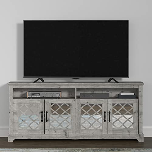 Galano Millicent 4 Door TV Cabinet - Home Entertainment Center - Storage Wooden Cabinet - Living Room Furniture - Console with 4 Doors - Easy Assembly - Mexican Grey