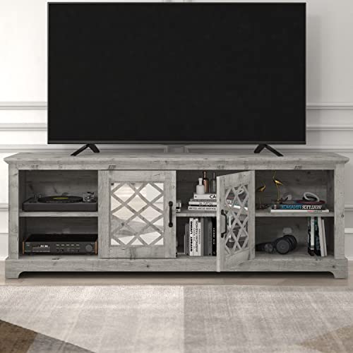 Galano Millicent 2 Door TV Cabinet - Home Entertainment Center - Storage Wooden Cabinet - Living Room Furniture - Console with 2 Doors - Easy Assembly - Mexican Grey