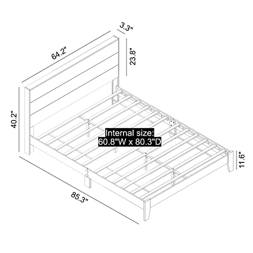 Galano Payne Queen Bed Frame with Headboard - Bed Frame Queen Size - Queen Size Bed Frame - Wood Bed Frame - No Box Spring Needed - Strong Weight Capacity - Dusty Grey Oak