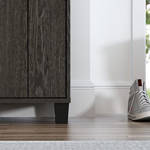 Galano 12 Pair Lucca 2 Door Shoe Storage Cabinet with Doors - Shoe Storage Entryway - Dark Grey Oak - Galano Furniture