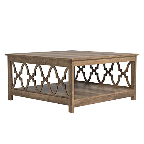 Galano Heron Modern Coffee Table for Living Room, Wood Coffee Table with Storage Shelf, Square Center Table Wooden Accent Cocktail End Table for Home Office Small Apartment, Knotty Oak