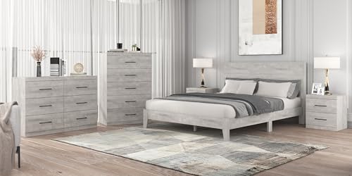 Galano Hamsper 6 Drawer Dresser Wide Dressers for Bedroom 6 Deep Drawers for Closet Organizer Tool-Less Ultra Fast Assembly with Interlock Drawer Feature Dusty Grey Oak