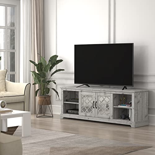 Galano Millicent 2 Door TV Cabinet - Home Entertainment Center - Storage Wooden Cabinet - Living Room Furniture - Console with 2 Doors - Easy Assembly - Mexican Grey