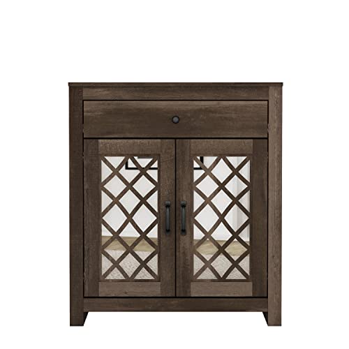 Galano Millicent Accent Cabinet with Drawer - Modern Distressed Oak Finish - Entryway - Foyer or Living Room - Easy Assembly - Acrylic Mirror Door - Knotty Oak