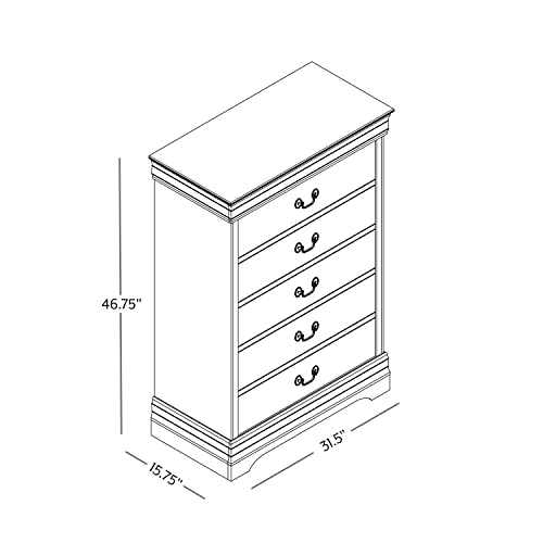 Galano Ireton Ultra Fast Assembly & Toolfree 5 Drawer Dresser - Dressers - Tall Chest of Drawers - Storage for Clothes - Storage Chest - White - Galano Furniture