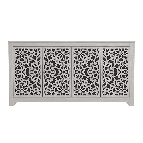 Galano Culbreath 4 Door Wide Sideboard - Accent Cabinet - Modern Distressed Oak Finish - Entryway or Living Room - Easy Assembly - Acrylic Mirror Doors - Dusty Grey Oak