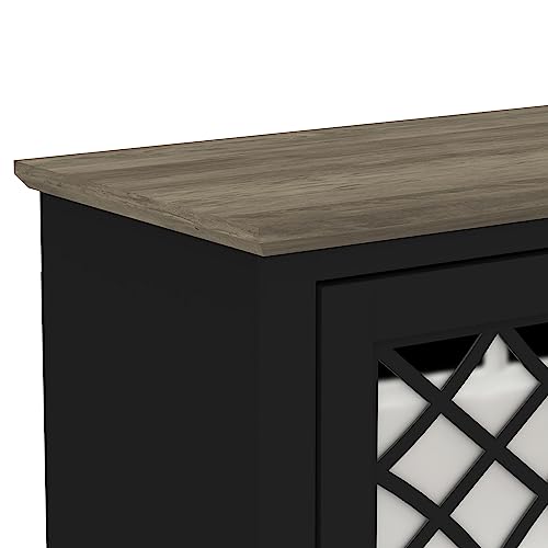 Galano Millicent 75 Inch TV Stand - Farmhouse Tv Stand - TV Stand with Storage - TV Cabinet - TV Stands for Living Room, Acrylic Mirrors - Black with Knotty Grey Oak