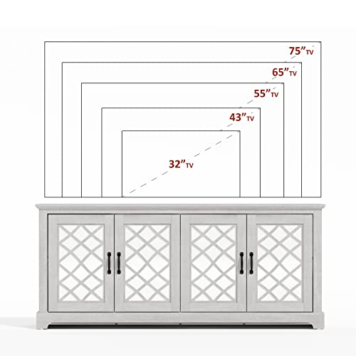 Galano Millicent TV Stand for 65-75 inch TV - Home Entertainment Center - Boho TV Stand - Living Room Furniture - Console with 4 Doors - Easy Assembly - Dusty Grey Oak
