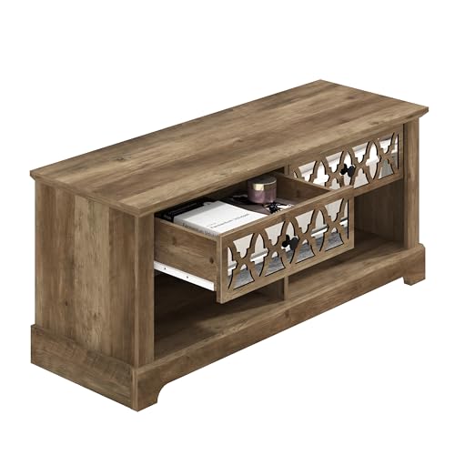 Galano Heron Shoe Storage Bench - Shoe Cabinet with 2 Drawer with Shelves - Modern Shoe Rack - Free Standing Shoe Storage - Acrylic Mirror with Drawers - Easy Assembly - Knotty Oak