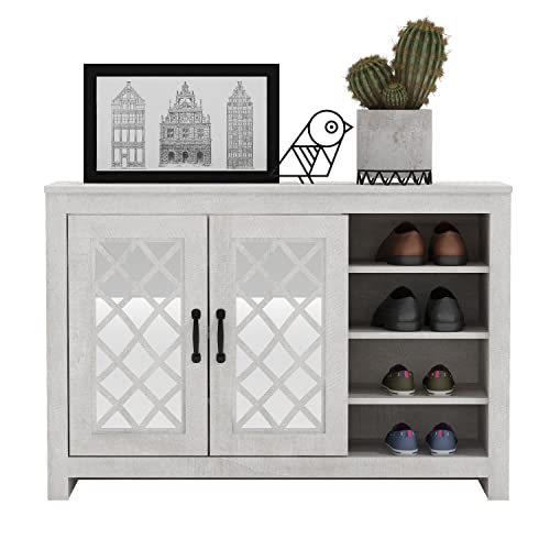 Galano Millicent 16 Pair Shoe Cabinet with 2 Door with Shelves - Modern Shoe Rack - Standing Shoe Cabinet - Shoe Storage with Doors - Shoe Rack, Shoe Organizer for Home - Office - Dusty Grey Oak - Galano Furniture