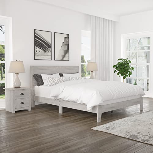 Galano Payne Queen Bed Frame with Headboard - Bed Frame Queen Size - Queen Size Bed Frame - Wood Bed Frame - No Box Spring Needed - Strong Weight Capacity - Dusty Grey Oak