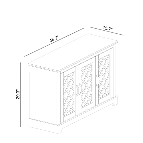 Galano Millicent 3 Door Accent Cabinet with Storage - Modern Distressed Oak Finish - Entryway - Foyer or Living Room - Easy Assembly - Acrylic Mirror Doors - Ivory