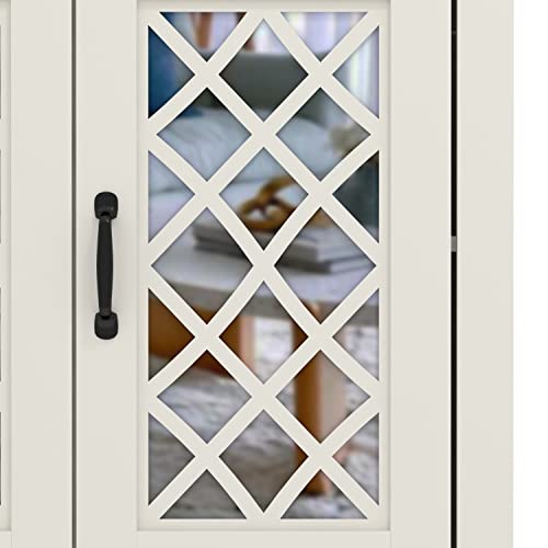 Galano Millicent 3 Door Accent Cabinet with Storage - Modern Distressed Oak Finish - Entryway - Foyer or Living Room - Easy Assembly - Acrylic Mirror Doors - Ivory