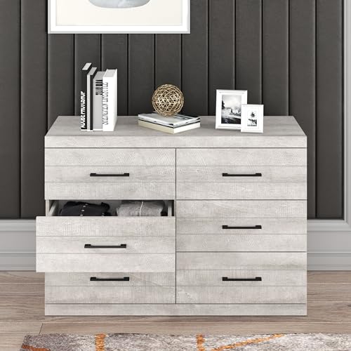 Galano Hamsper 6 Drawer Dresser Wide Dressers for Bedroom 6 Deep Drawers for Closet Organizer Tool-Less Ultra Fast Assembly with Interlock Drawer Feature Dusty Grey Oak