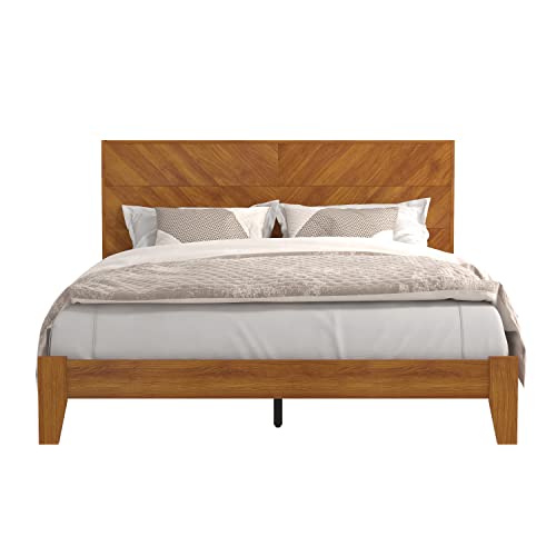 Galano Weiss Queen Bed Frame with Headboard - Bed Frame Queen Size - Queen Size Bed Frame - Wood Bed Frame - No Box Spring Needed - Strong Weight Capacity - Amber Walnut