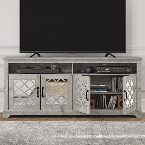 Galano Millicent 4 Door TV Cabinet - Home Entertainment Center - Storage Wooden Cabinet - Living Room Furniture - Console with 4 Doors - Easy Assembly - Mexican Grey