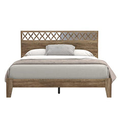 Galano Aideliz Bed Frame - Wood Platform with Headboard - Bedroom - Wooden Slat Support - No Box Spring Needed - Easy Assembly - Queen Size - Knotty Oak