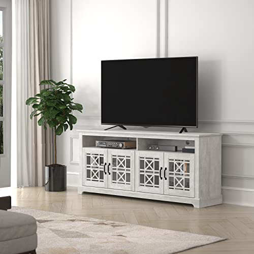 Galano Isadora 4 Door TV Cabinet - Media Storage - TV Cabinet - Living Room Storage - 75 Inch Entertainment Center - Living Room Media Console Cabinet Stand with 4 Doors - Dusty Grey Oak