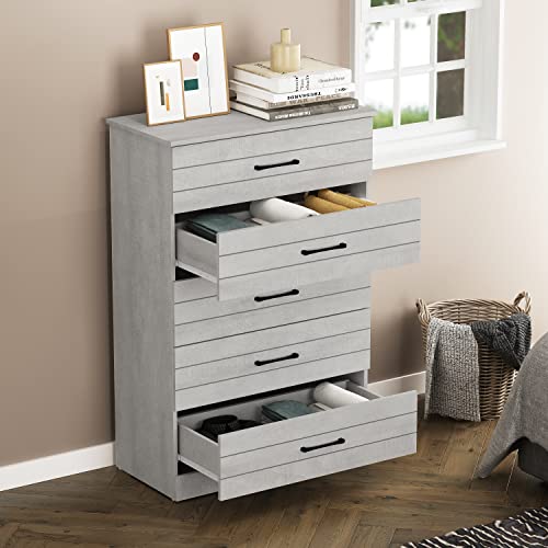 Galano Elis 5 Drawer Dresser - Dressers & Chest of Drawers - Dresser for Bedroom - Bedroom Furniture - Wood Dresser - Clothes Drawer Organizer - Ultra Fast Assembly - Dusty Grey Oak