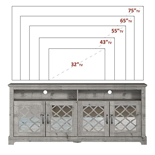 Galano Millicent 4 Door TV Cabinet - Home Entertainment Center - Storage Wooden Cabinet - Living Room Furniture - Console with 4 Doors - Easy Assembly - Mexican Grey