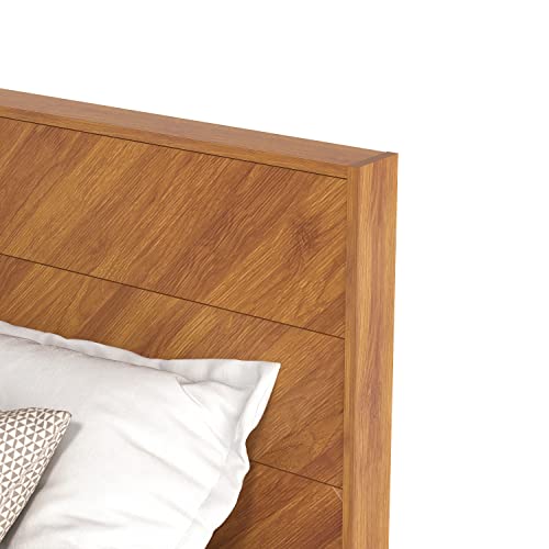 Galano Weiss Queen Bed Frame with Headboard - Bed Frame Queen Size - Queen Size Bed Frame - Wood Bed Frame - No Box Spring Needed - Strong Weight Capacity - Amber Walnut