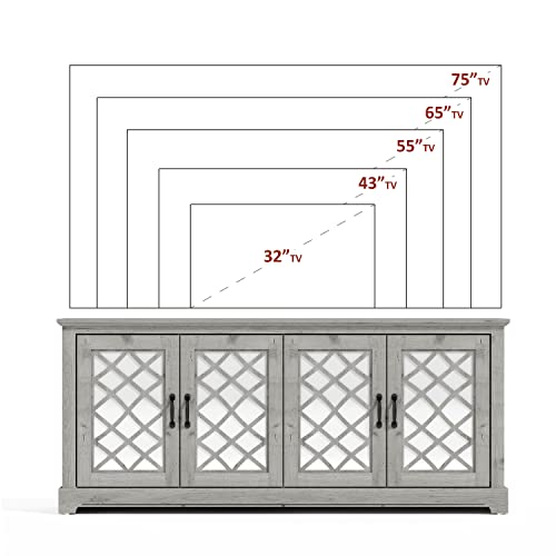 Galano Millicent TV Stand for 65-75 inch TV - Home Entertainment Center - Boho TV Stand - Living Room Furniture - Console with 4 Doors - Easy Assembly - Mexican Grey