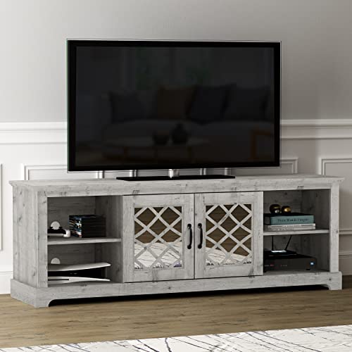 Galano Millicent 2 Door TV Cabinet - Home Entertainment Center - Storage Wooden Cabinet - Living Room Furniture - Console with 2 Doors - Easy Assembly - Mexican Grey