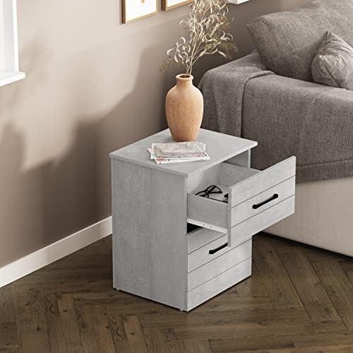 Galano Elis 2 Drawer Nightstand - Wooden Sofa and Bed Side Table - Modern Bedside Lamp Table & Cabinet - Ultra Fast Assembly and Tool-Free - Dusty Grey Oak