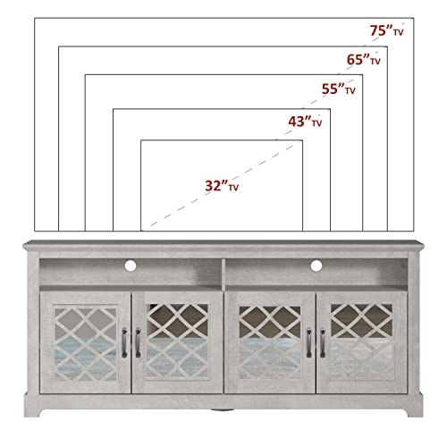 Galano Millicent 4 Door TV Cabinet - Home Entertainment Center - Boho TV Stand - Living Room Furniture - Console with 4 Doors - Easy Assembly - Dusty Grey Oak