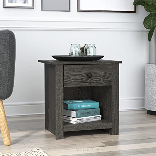 Genoa 1 Drawer Nightstand - Bedside Table Bedroom - Bedside Cabinet - Spacious Storage End Table - Sofa Side Table - Storage Cabinet Living Room Furniture - Dark Grey Oak - Galano Furniture