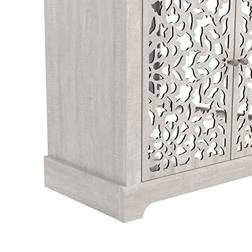 Galano Culbin 2 Door Accent Cabinet - Sideboard - Modern Distressed Oak Finish - Entryway or Living Room - Easy Assembly - Acrylic Mirror Doors - Dusty Grey Oak