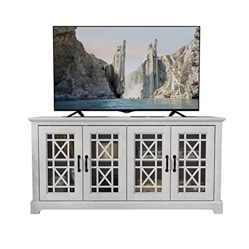 Galano Isadora TV-Ständer für 50-65-Zoll-Fernseher – Home-Entertainment-Center – Aufbewahrungsschrank aus Holz – Wohnzimmermöbel – 4 Türen, 2 Ebenen Regalkonsole – einfache Montage – staubige graue Eiche