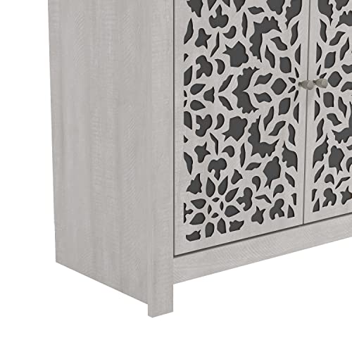 Galano Culbreath 3 Door Sideboard - Accent Cabinet - Modern Distressed Oak Finish - Entryway or Living Room - Easy Assembly - Acrylic Mirror Doors - Dusty Grey Oak