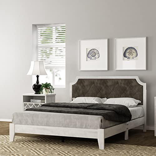 Galano Annifer Queen Bed Frame with Headboard, Wooden Slat Support, No Box Spring Needed,Easy Assembly, Queen Size