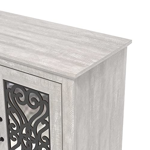 Galano Calidia 2 Door Accent Cabinet with Storage - Modern Distressed Oak Finish - Entryway - Foyer or Living Room - Easy Assembly - Acrylic Mirror Door - Dusty Grey Oak