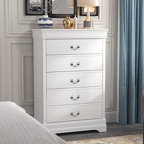 Galano Ireton Ultra Fast Assembly & Toolfree 5 Drawer Dresser - Dressers - Tall Chest of Drawers - Storage for Clothes - Storage Chest - White - Galano Furniture