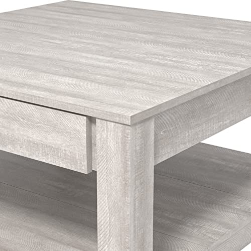 Galano Philia Square Storage Coffee Table with Drawer - Living Room Shelf - Hidden Storage - Distressed Rustic Wood Finish - (Dusty Grey Oak) - Galano Furniture