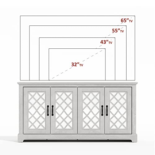 Galano Millicent TV Stand for 65+ Inch TV, Tall Entertainment Center with Mirror Doors, Rustic Media Console with Storage Shelves, Wood Television Stand for Living Room, Dusty Grey Oak