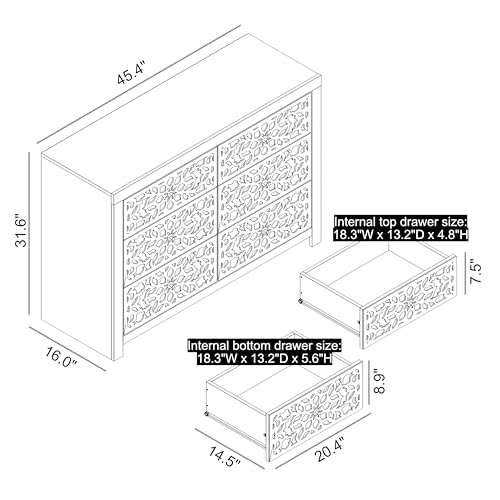 Galano Avaro Kommode mit 6 Schubladen, große Kommode aus Holz mit Aufbewahrungsschubladen für Schlafzimmer-Organizer, lasergeschnittenes Design, 114,5 cm T x 41,5 cm B x 80,5 cm H, Asteiche