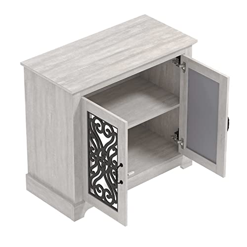 Galano Calidia 2 Door Accent Cabinet with Storage - Modern Distressed Oak Finish - Entryway - Foyer or Living Room - Easy Assembly - Acrylic Mirror Door - Dusty Grey Oak