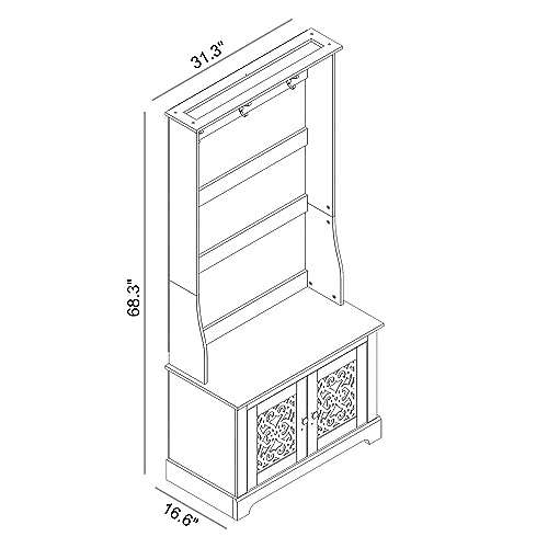 Galano Calidia Cizens Hall Tree - Entryway Bench With Coat Rack, Open Shelf and Shoe Cabinet - Shoe Storage With Coat Hooks - Shoe Cubby for Shoes - Ivory/Knotty Oak