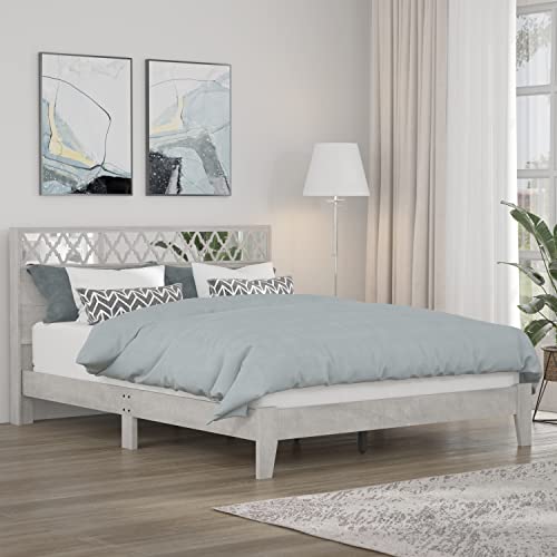 Galano Aideliz Bed Frame - Wood Platform with Headboard - Bedroom - Wooden Slat Support - No Box Spring Needed - Easy Assembly - Queen Size - Dusty Grey Oak