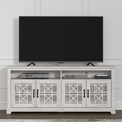 Galano Isadora 4 Door TV Cabinet - Media Storage - TV Cabinet - Living Room Storage - 75 Inch Entertainment Center - Living Room Media Console Cabinet Stand with 4 Doors - Dusty Grey Oak