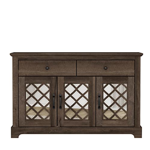 Galano Millicent Sideboard with Drawer - Modern Accent Buffet Cabinet with 3 Mirror Doors - Organizers and Storage – Cabinet for Entryway - Hallway or Living Room - Easy Assembly - Dark Dusty Oak