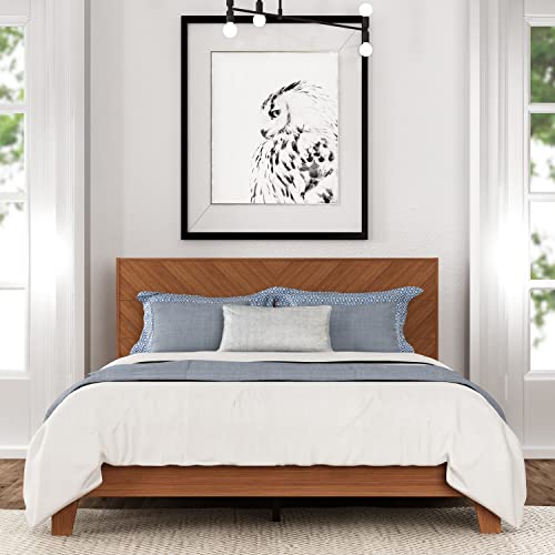 Galano Weiss Queen Bed Frame with Headboard - Bed Frame Queen Size - Queen Size Bed Frame - Wood Bed Frame - No Box Spring Needed - Strong Weight Capacity - Amber Walnut